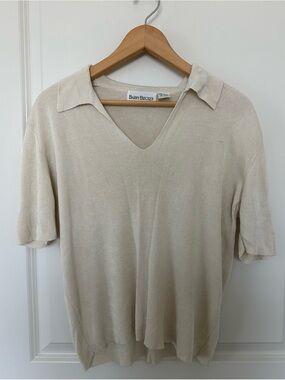Barry Bricken Cream Knit Short-Sleeve Polo Top